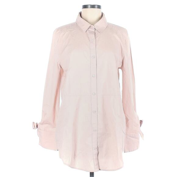 ABOUND oversized tie sleeve cotton button down shirt in pink smoke Sz Medium NEW - Picture 1 of 5